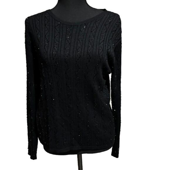Talbots Black Beaded Light Pullover Sweater Women’s Petite S Classy Capsule Chic - Picture 1 of 8
